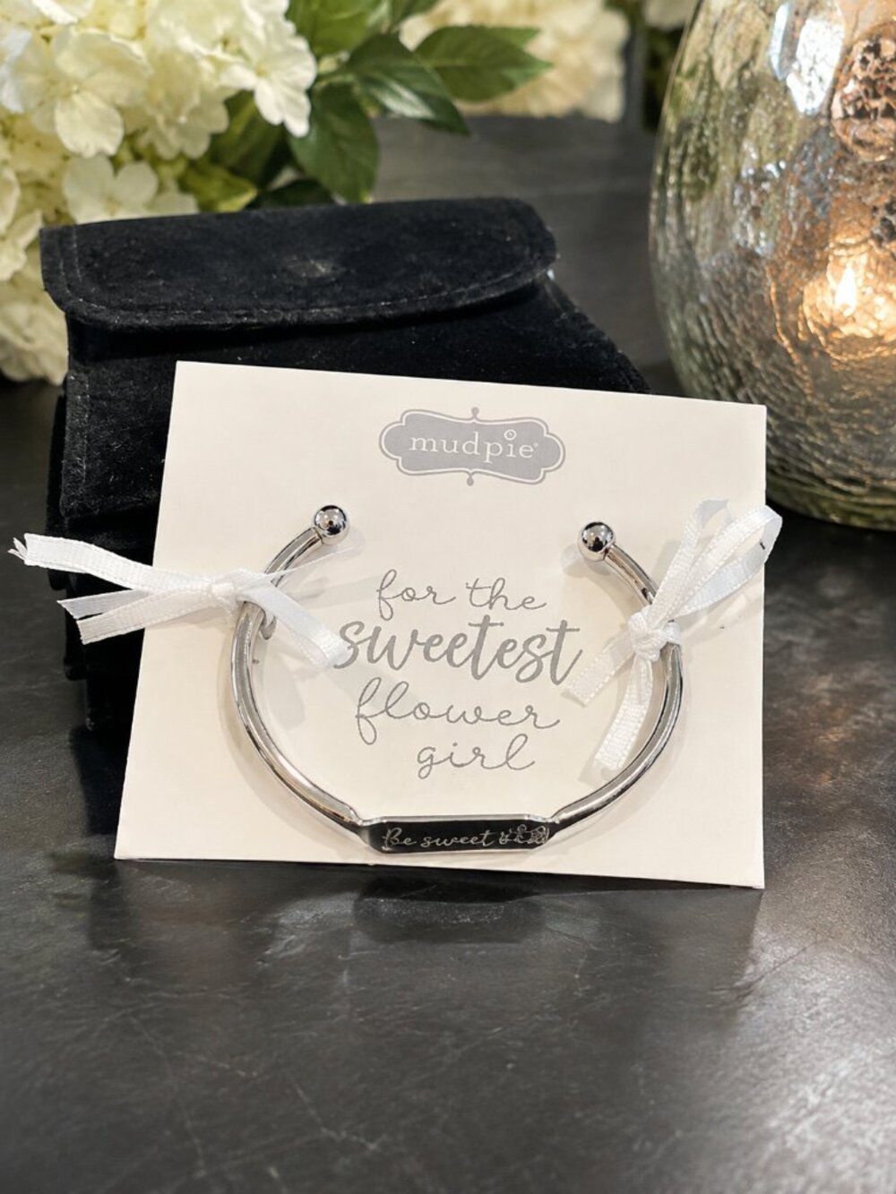 Mud Pie "Flower Girl" Silver Cuff Bracelet Wedding Gift